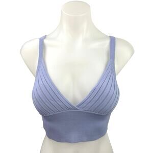 NEW Zara Purple Ribbed Sleeveless V-Neck Stretch Knitted Cropped Bra Tank Top S